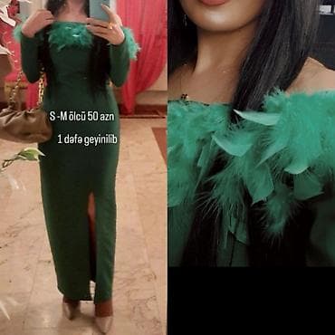 cicekli don: Yaşıl rəngdə şık ziyafət donu - Ölçü: S–M (şəkildə qeyd edilib) - — 1