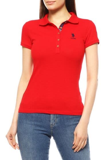 женские поло футболки: Qadın polo köynəyi – parlaq qırmızı rəng - Klassik polo yaxalıq - Ön — 1