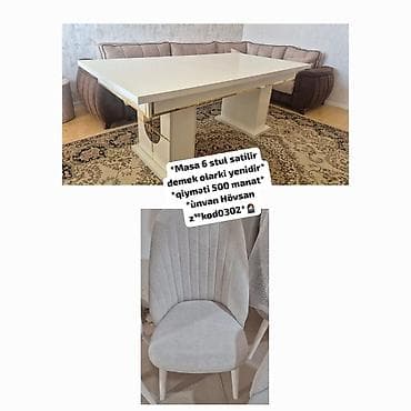 Mətbəx üçün, Dördbucaq masa, 6 stul — 1