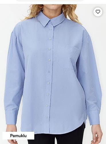 Trendyolmilla Gök Mavi Tek Cepli Boyfriend Dokuma Pamuklu Gömlek — 1