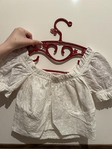 ağ şalvar: Sinsay brendindən ağ, broderiya naxışlı qadın bluzası. - Ölçü: M — 1