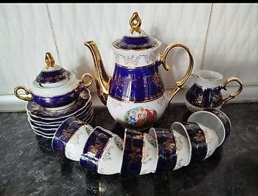 Çay dəsti, rəng - Göy, Farfor