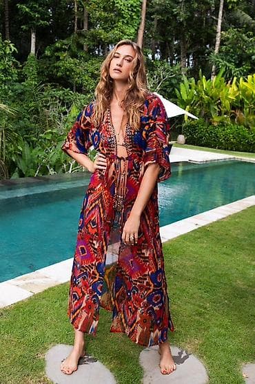 Bohem tərzli uzun kimono/plaj üst geyimi - Dizayn: Rəngarəng