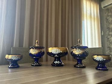 Kobalt-mavi şüşədən hazırlanmış dekorativ qab dəsti 5edəd - 5 — 2