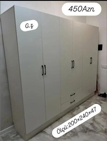 Yeni, 6 qapı, Siyirməli, Ağ, Digər material, Açılan, Düz dolab