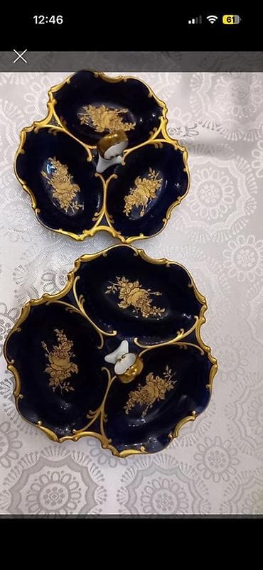 Qara kobalt rəngdə, qızılı naxışlı porselen konfeti/qənnadı qabları (2