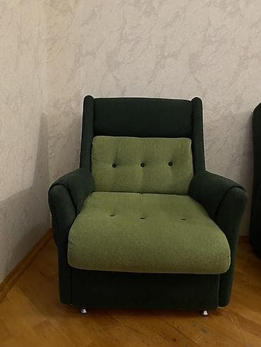 divan desti: Yaşıl tonlarda yumşaq mebel dəsti - Dəst: 3 yerlik divan + 2 ədəd — 3