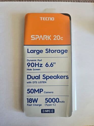 tecno camon 15: Tecno Spark 20, 128 GB, rəng - Ağ, Barmaq izi — 10