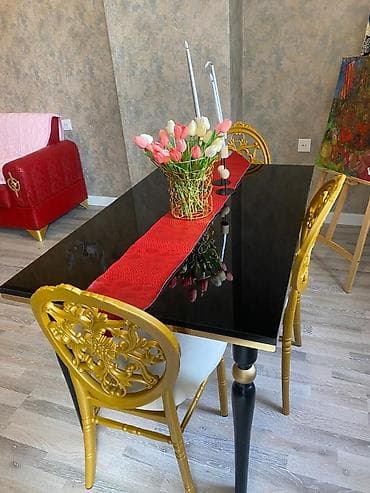 balkon stul: Mətbəx üçün, Açılmayan, Dördbucaq masa, 4 stul — 6