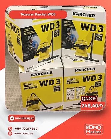 Maqnitli şüşə silən: 🔥 Tozsoran Karcher WD3 ✅ Marka: Karcher ✅ Təmizləmə növü: Quru, nəm ✅ — 1