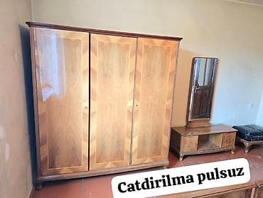 3 qapılı, Güzgülü, Qəhvəyi, Taxta, Açılan, Düz dolab — 1