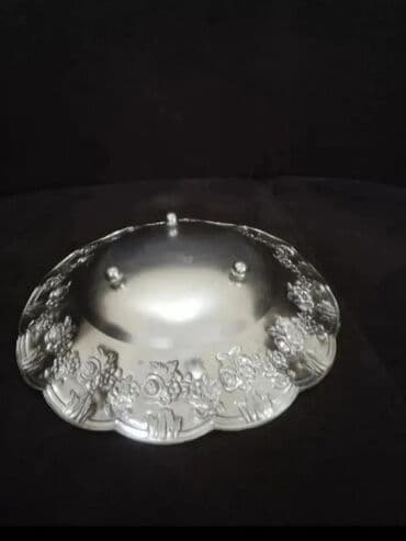 dərin boşqab: Gümüşü rəngdə dekorativ metal boşqab - Material: metal (gümüşü tonlu — 2