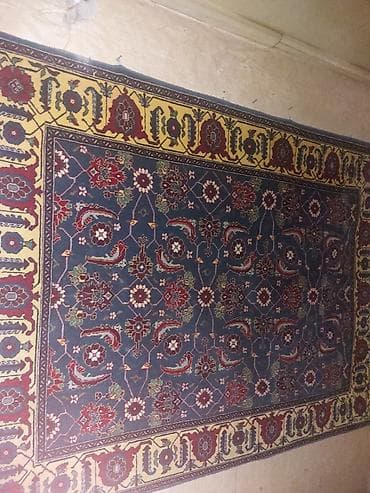 demir gul qablari: Xalça qədimi el toxuma yun - Klassik naxışlı xalça – mavi fon — 1