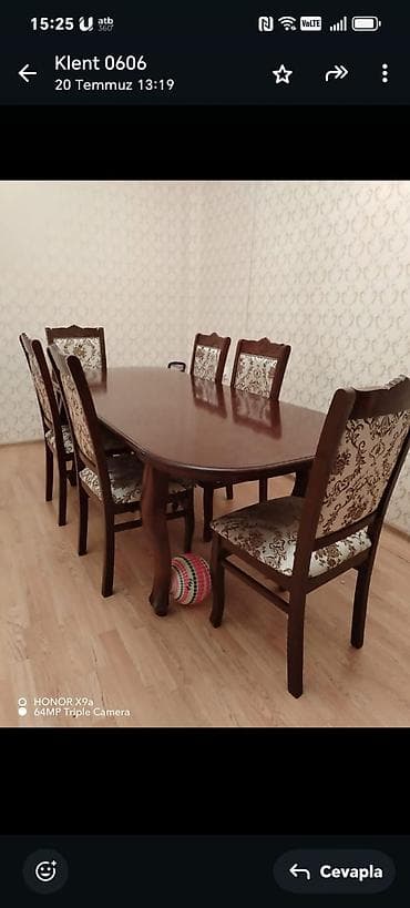 kunc divanlar kreditle: Qonaq otağı üçün, Açılmayan, Oval masa, 6 stul — 1