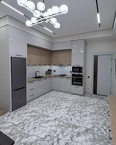 taxt matraslari: Mətbəx mebeli – U formalı, müasir dizayn - Üst dolablar: ağ parlaq — 1