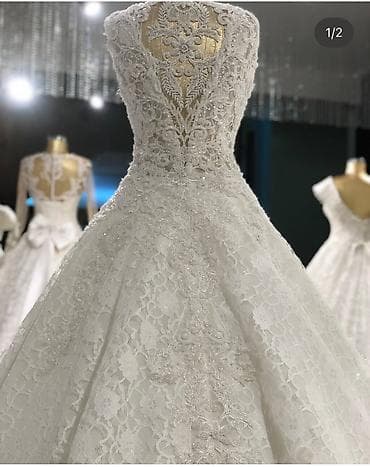 Свадебные платья и аксессуары: Zərif krujevalı gəlinlik - Siluet: A kesim - Üst hissə: V-yaxa ön — 2