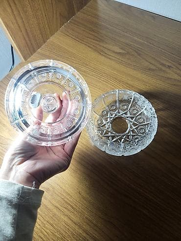 neman xrustal: Qapaqlı kəpənək naxışlı kristal qab - Material: qalın, şəffaf kəsimli — 2