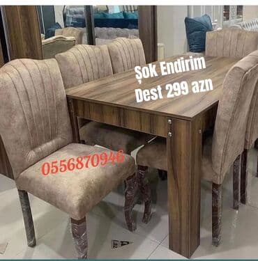 Taburetlər: Qonaq otağı üçün, Yeni, Açılmayan, Dördbucaq masa, 6 stul — 2