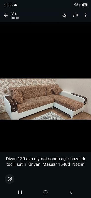 Divan 130 azn qiymət sondu açlır bazalıdı təcili satlır Ünvan