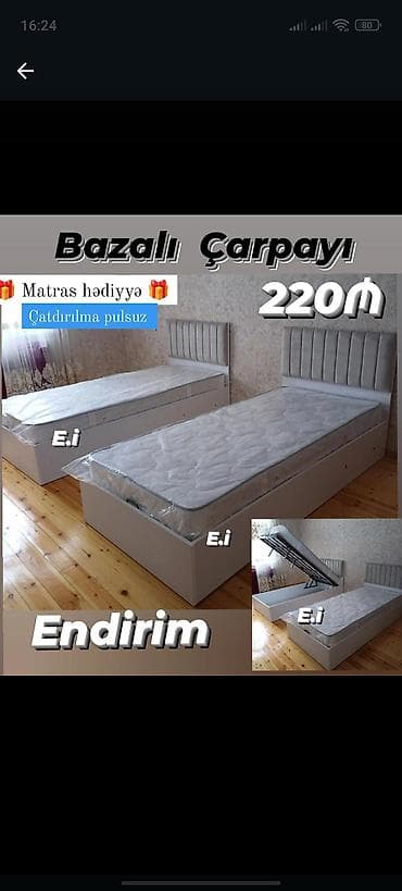 Yeni, Təknəfərlik çarpayı, Bazalı, Matras ilə, Siyirməsiz