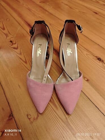 женские классические туфли на танкетке: Qadın ayaqqabıları – 2 cüt 1) Qırmızı klassik tufli - Material: zamşa — 3