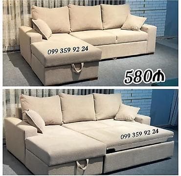 krep parca: Bej rəngli künc divan-transformer - Universal dizayn: gündəlik oturma — 1