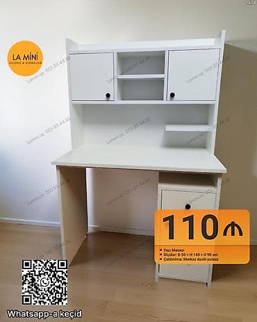 Ağ rəngdə çoxfunksiyalı yazı masası - Üst hissədə iki qapalı dolab