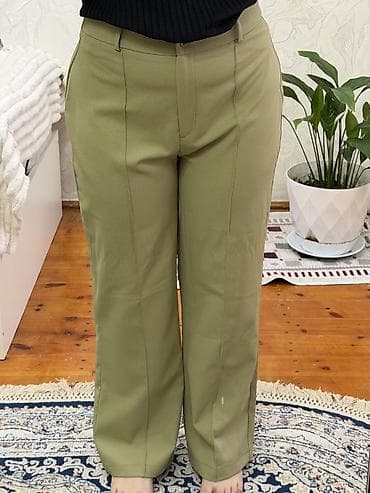 svitir: Zeytun-yaşıl rəngdə klassik qadın şalvarı - Kəsim: Yüksək bel — 3