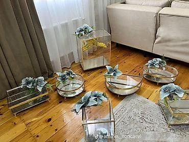 parda: Şüşə və güzgü səthli dekorativ xonça dəsti - Material: şəffaf şüşə — 4