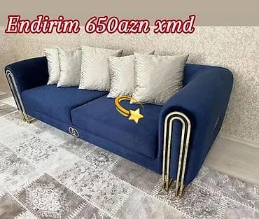 ps4 kreditle: - Mavi rəngli, yumşaq məxmər/parça üzlü 3 nəfərlik divan - Qızılı — 1