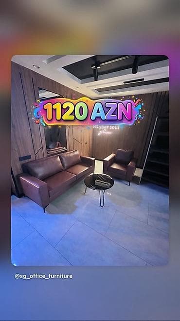 Ofis və lounge zonaları üçün dəst: - 3 nəfərlik qəhvəyi dərimsi divan