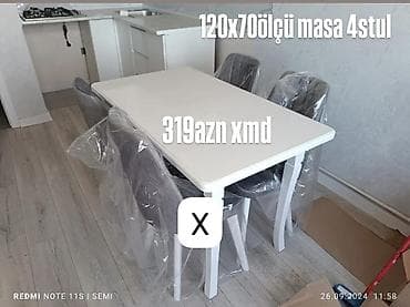 balkon stul: 120x70 ölçülü yemək masası və 4 ədəd stul dəsti. - Masa: düzbucaqlı — 1