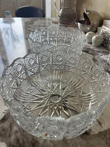 salat qablari: Klassik kəsimli şüşə qablar dəsti - 2 ədəd uzun formalı — 2