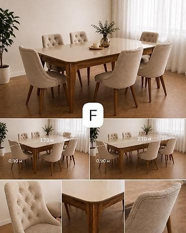 stul uzluyu: Qonaq otağı üçün, İşlənmiş, Açılan, Dördbucaq masa, 6 stul — 1