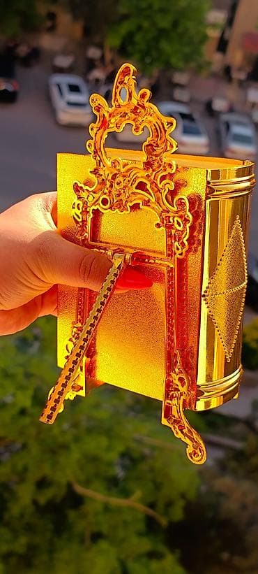 Digər ev dekoru: Qızılı və gümüşü rəngdə dekorativ Quran qutusu/stanoku - Material — 3