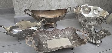 dekor vitrin: Antik üslubda dekorativ metal qablar dəsti - Material: gümüş rəngli — 4