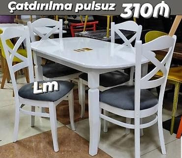 ustol ustul: Ağ rəngdə 4 nəfərlik yemək dəsti: - 1 ədəd ovala yaxın düzbucaqlı — 1