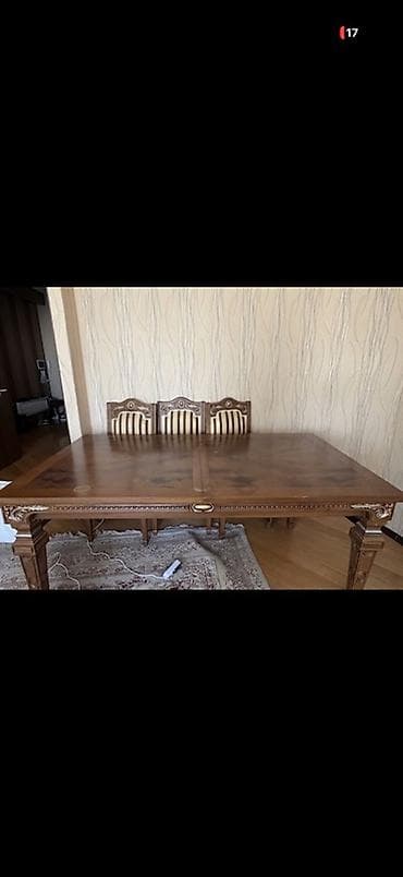 taxta: Klassik üslubda massiv taxta yemək otağı dəsti 200x110 - Material — 1