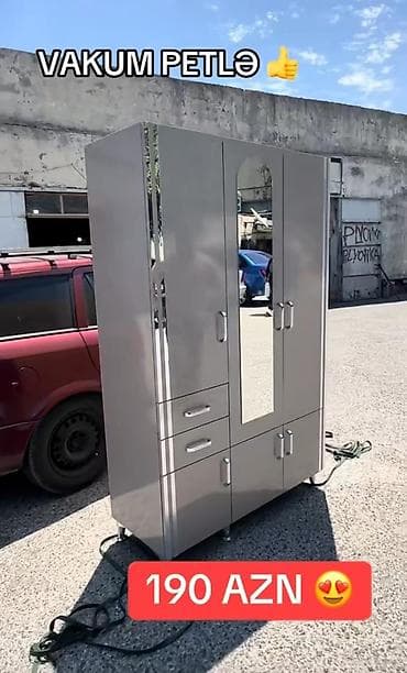 Ev üçün mebel: Güzgülü üçqapılı paltar şkafı - Modellər: açıq krem, ağ və müxtəlif — 10
