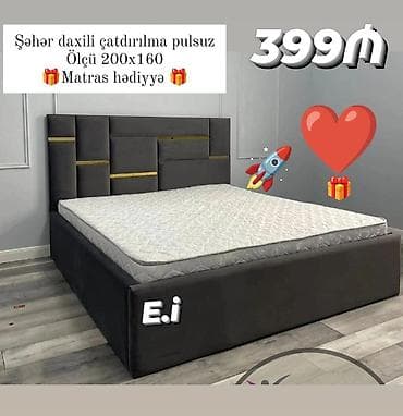 Müasir dizaynlı iki nəfərlik yataq dəsti - Ölçü: 200x160 sm - Yumşaq