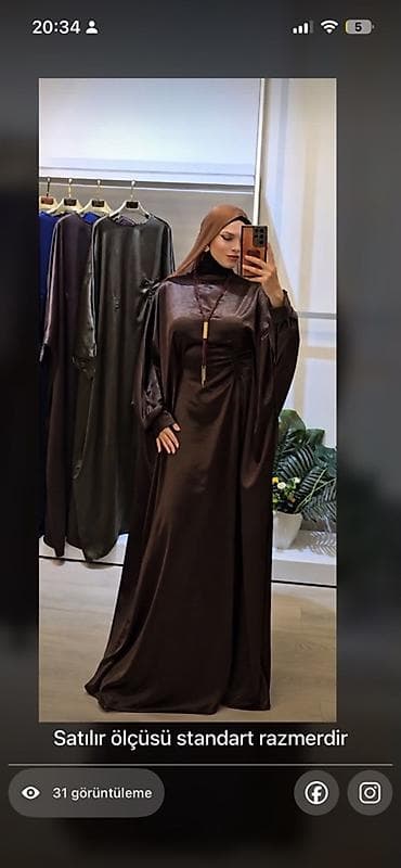 Satılır: qadınlar üçün uzun, axıcı fasonda tünd qəhvəyi abaya/plaş — 1