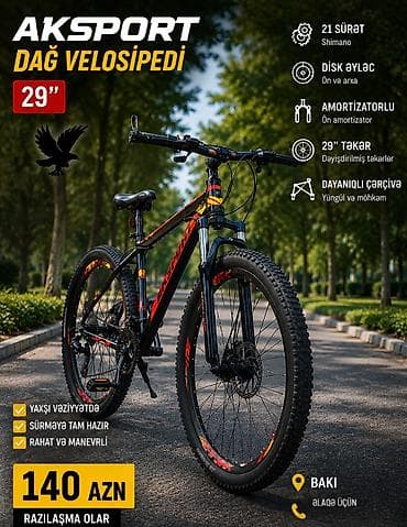 velosiped 29 saft: AKSPORT dağ velosipedi. Qiymət: 140 AZN, razılaşma olar. Ünvan — 1