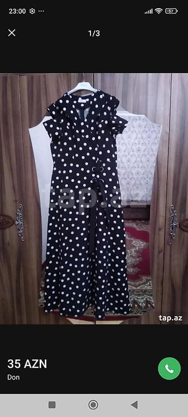 a klas: Qara rəngli, ağ xallı qadın donu. - Model: midi uzunluqda — 1