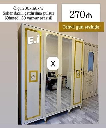 paltar dolab: Üç qapılı paltar şkafı - Ölçü: 200 x 160 x 47 sm - Rəng və dizayn — 1