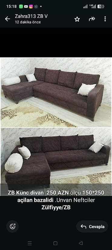 *ZB* *Künc divan 250 AZN* ölçü *150*250 açilan bazalidi* .Unvan
