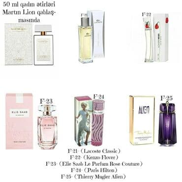 Məhsul: 50 ml qadın ətirləri (Martın Lion qablaşdırmasında)