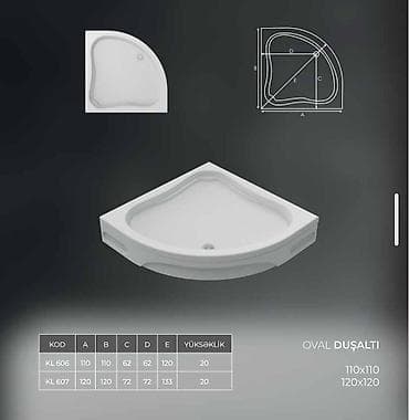 paddonlar: OVAL DUŞALTI – künc tipli duş qabı Ölçülər: - 75x75 (Kod: KL 600) – — 2