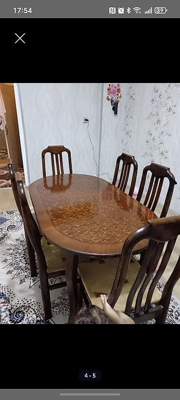 metbex ucun stol stullar: Qonaq otağı üçün, İşlənmiş, Açılan, Oval masa, 6 stul — 1