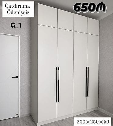 tek dolab: Ağ rəngli, minimalist dizaynlı qarderob şkafı. - Model: G_1 - Ölçülər — 1