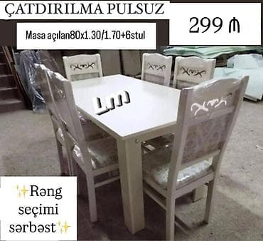 Masa dəsti MASA +6 STULL💥 Masa açılan : 80x1.30/1.70+6stul: 299₼